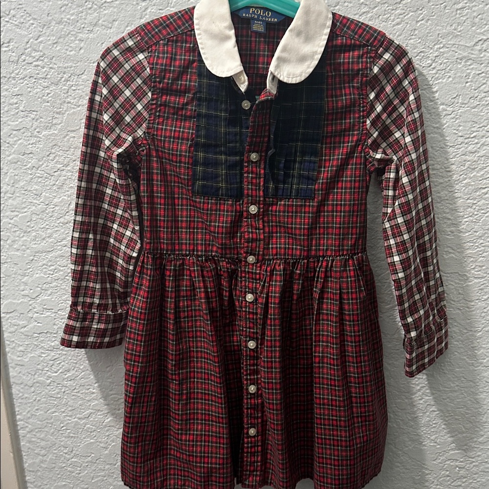 Polo Ralph Lauren Red Blue White‎ Plaid Christmas Holiday Dress Kids Size 4 - Picture 2 of 9
